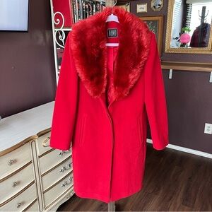Vintage Damo Donna Cashmere Wool Faux Fur Red Coat Size 12